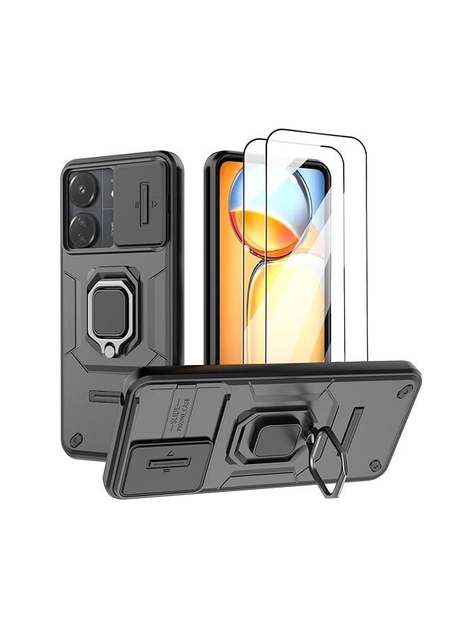 general Xiaomi Redmi 13C / Xiaomi Poco C65 Sliding Camera Case with Screen Protector 【2 Pieces】, 360 Ring Bracket Shock Heavy Protective Armor Case - Image 1