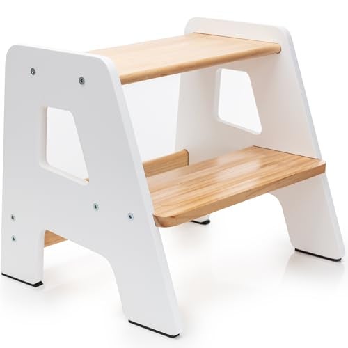 OCODILE 2Step Wooden Step Stool for Toddlers Kids Stool for Bathroom Sink Kitchen Use NonSlip Step Wooden Stool for Children Ages 2 Years White