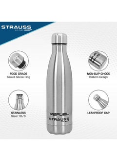 STRAUSS Refuel Steel Water Bottle | Leak Proof & Rust Free | Ideal For Office, Gym, Sports, Kitchen, Hiking, Trekking & Travel | Vacuum Insulated,(Silver)  - Image 2