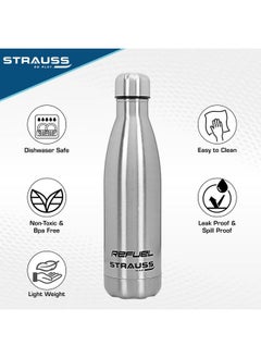 STRAUSS Refuel Steel Water Bottle | Leak Proof & Rust Free | Ideal For Office, Gym, Sports, Kitchen, Hiking, Trekking & Travel | Vacuum Insulated,(Silver)  - Image 4