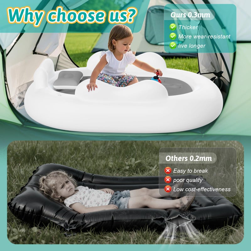 Abdtech Inflatable Toddler Travel Bed Kids Air Mattress with Safety Sides Portable Blow Up Mattress with Bumpers & Pump for Camping, Travel, Home-Grey 60 Inch - Image 2