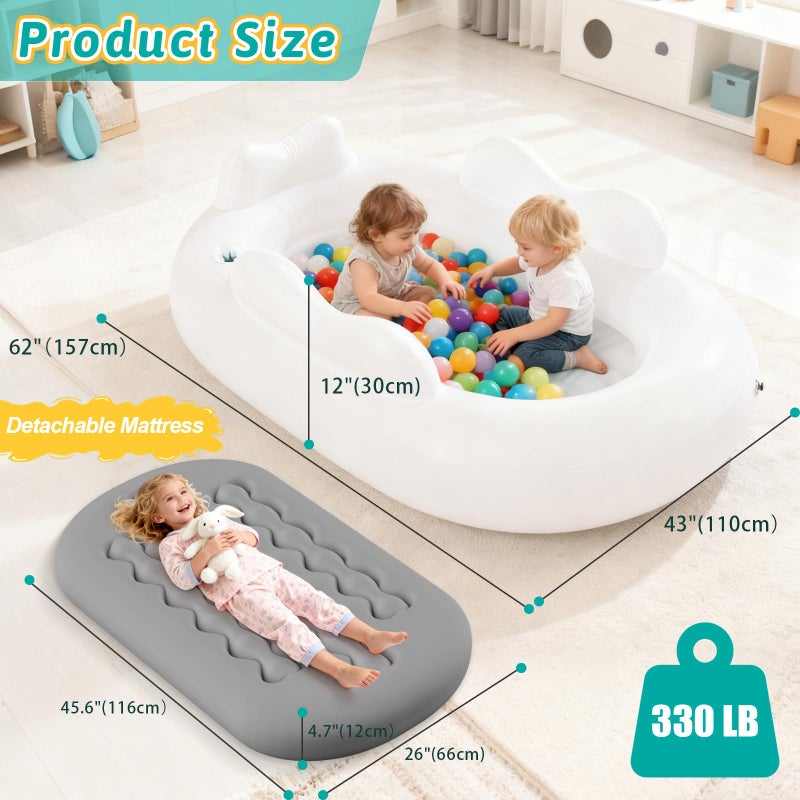 Abdtech Inflatable Toddler Travel Bed Kids Air Mattress with Safety Sides Portable Blow Up Mattress with Bumpers & Pump for Camping, Travel, Home-Grey 60 Inch - Image 5