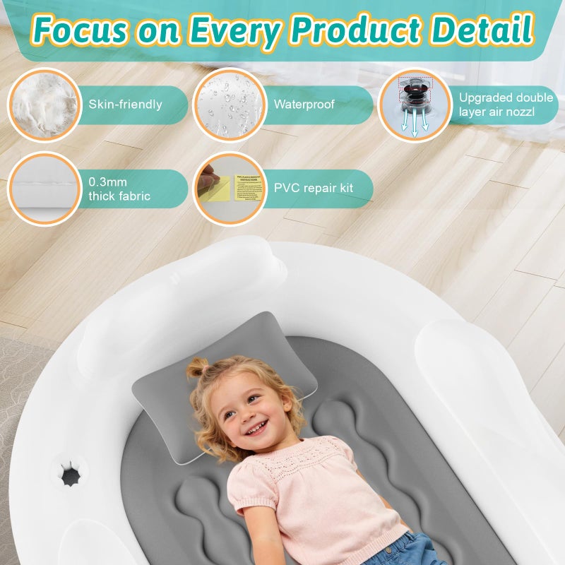 Abdtech Inflatable Toddler Travel Bed Kids Air Mattress with Safety Sides Portable Blow Up Mattress with Bumpers & Pump for Camping, Travel, Home-Grey 60 Inch - Image 3