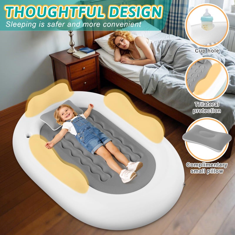Abdtech Inflatable Toddler Travel Bed Kids Air Mattress with Safety Sides Portable Blow Up Mattress with Bumpers & Pump for Camping, Travel, Home-Grey 60 Inch - Image 4
