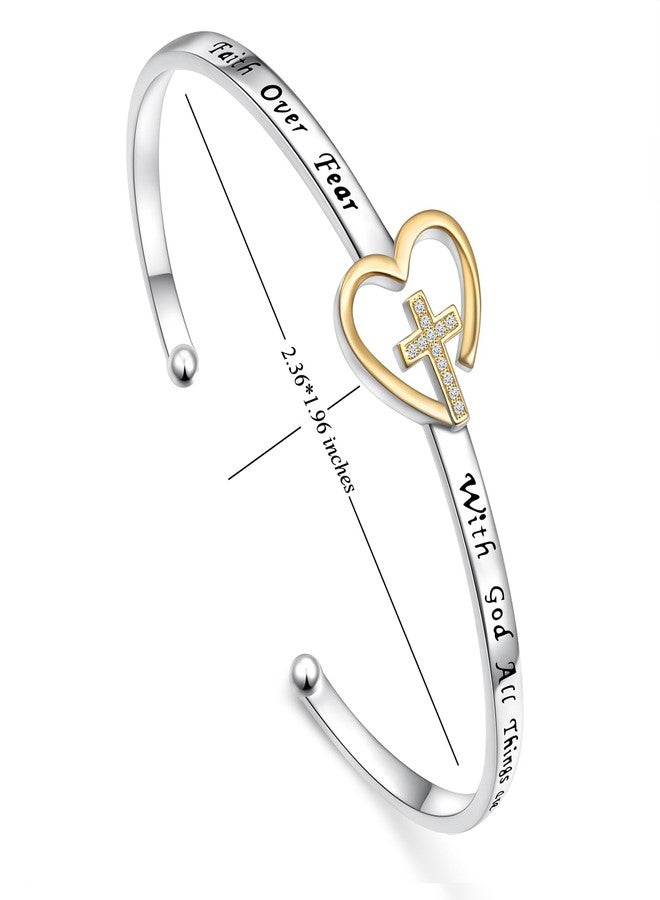 Ladytree Faith Over Fear Bracelet 925 Sterling Silver Cross Cuff Bracelet for Women Christian Jewelry with God All Things Are Possible Adjustable Religious Bangle Anniversary Birthday Christmas Gifts for Women - Image 5