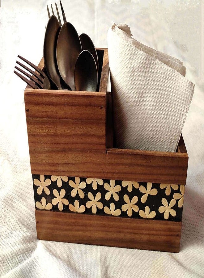 FERRA INDICA Wooden Cutlery Holder | Sheesham Wood | Caddy | Utensils Stand | Kitchen Cutlery and Utensils Holder and Organiser| Bar Caddy | 2 Compartments - Image 4