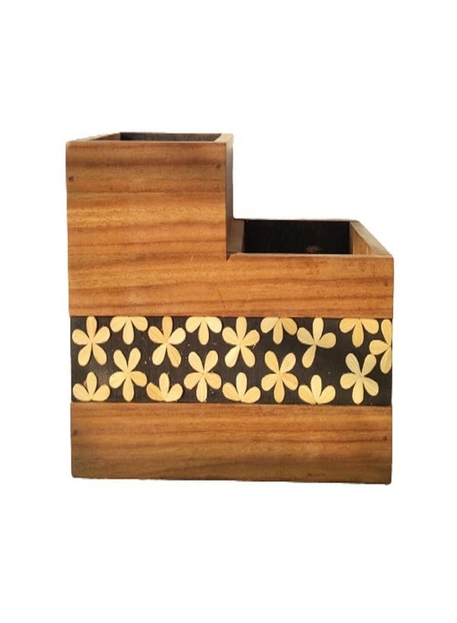 FERRA INDICA Wooden Cutlery Holder | Sheesham Wood | Caddy | Utensils Stand | Kitchen Cutlery and Utensils Holder and Organiser| Bar Caddy | 2 Compartments - Image 1
