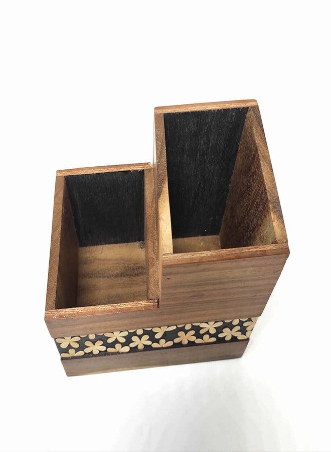 FERRA INDICA Wooden Cutlery Holder | Sheesham Wood | Caddy | Utensils Stand | Kitchen Cutlery and Utensils Holder and Organiser| Bar Caddy | 2 Compartments - Image 3