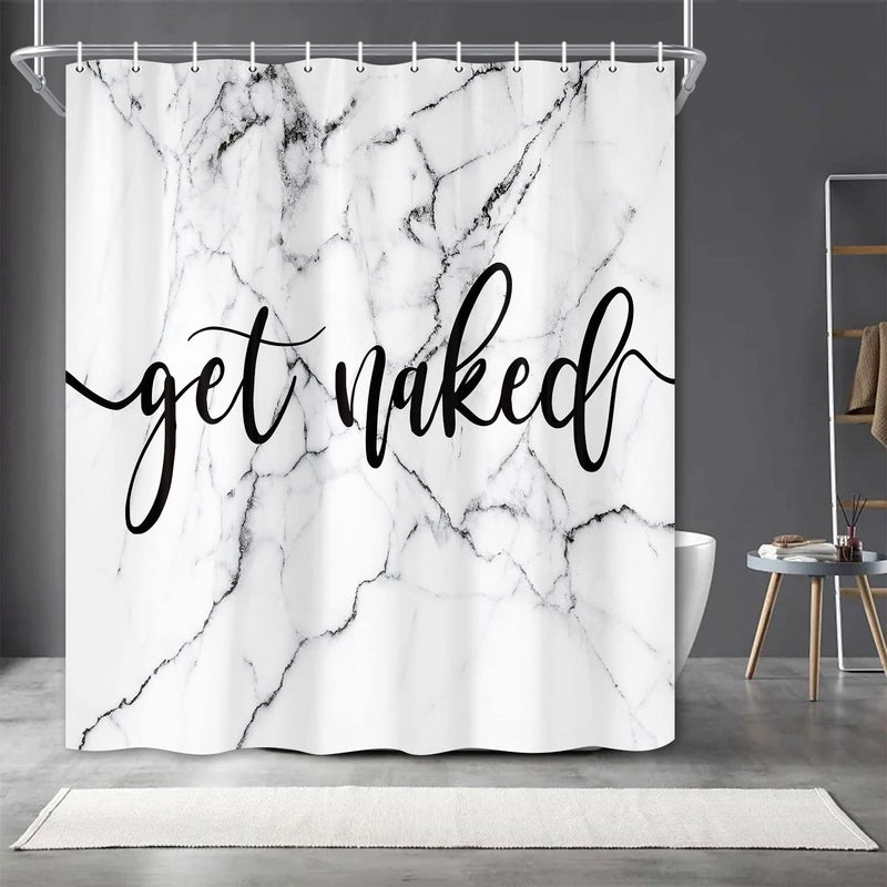 Wathon Marble Fabric Shower Curtain Funny Black Art Get Naked on Chic 3D Crack Design Marble Bath Curtain  Modern Black and White Cloth Bathroom Shower Curtain Set with Hooks 72X72IN - Image 1