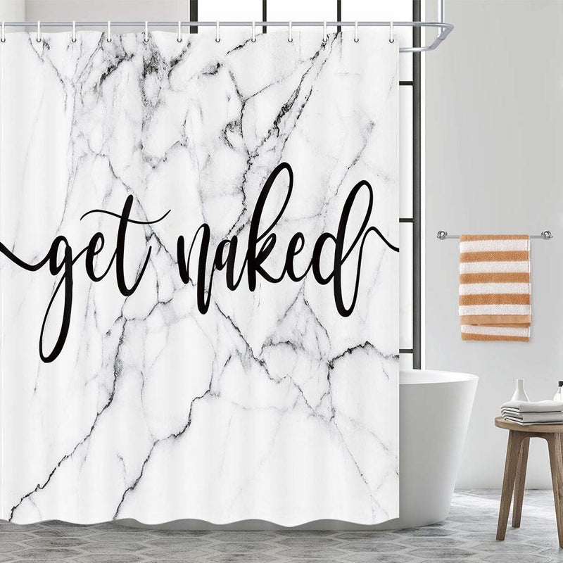Wathon Marble Fabric Shower Curtain Funny Black Art Get Naked on Chic 3D Crack Design Marble Bath Curtain  Modern Black and White Cloth Bathroom Shower Curtain Set with Hooks 72X72IN - Image 2