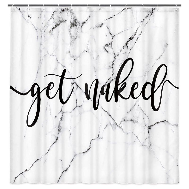 Wathon Marble Fabric Shower Curtain Funny Black Art Get Naked on Chic 3D Crack Design Marble Bath Curtain  Modern Black and White Cloth Bathroom Shower Curtain Set with Hooks 72X72IN - Image 3
