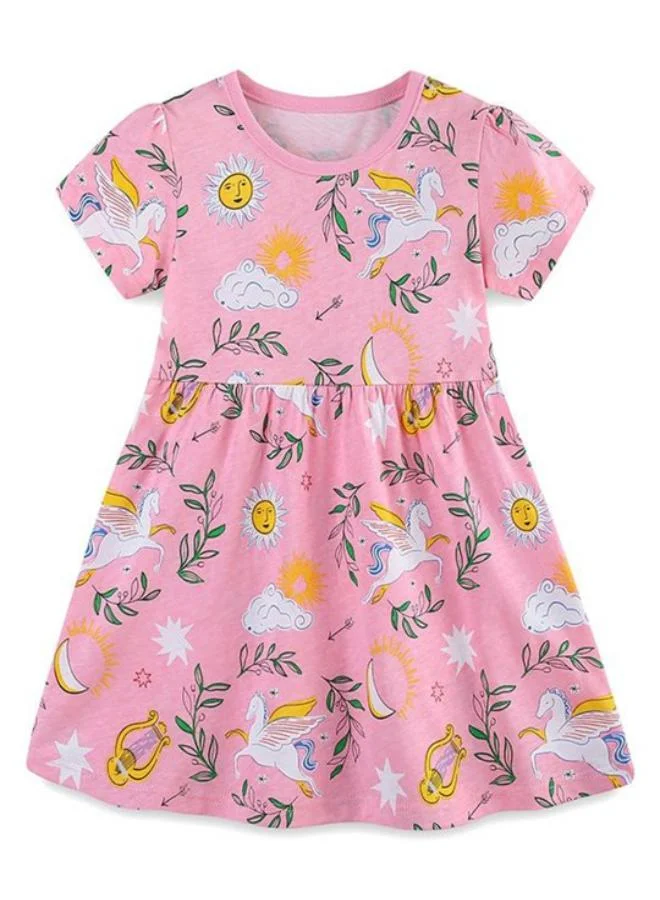 يونيكي Pink Fit & Flare Crew Neck Printed Dress