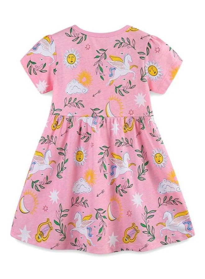 يونيكي Pink Fit & Flare Crew Neck Printed Dress