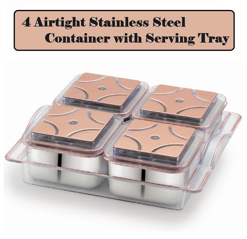 sunlife SUPER STEEL 4 Stainless Steel Dry Fruit Serving Set 4 AirTight Stainless Steel Bowls with Clear Tray Chocolate Dry FruitCookiesSweetsMouth Freshener Container with TraySetColor Clear - Image 2