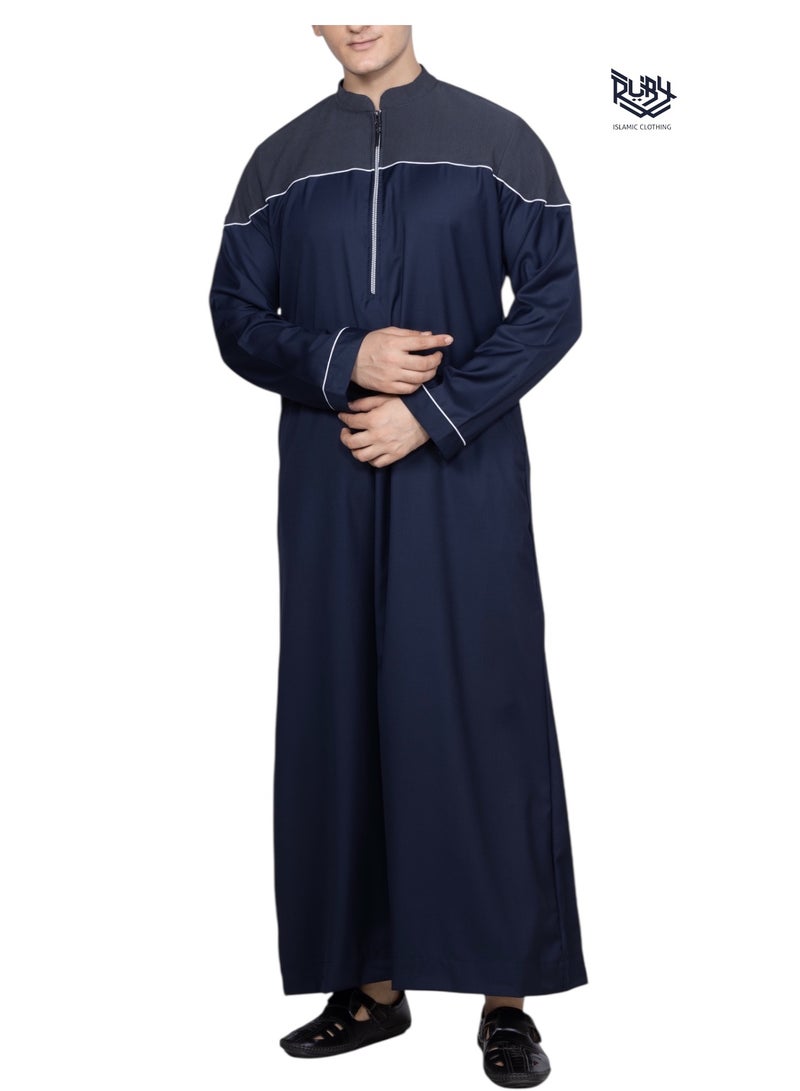 روبي للملابس الإسلامية ثوب عربي سعودي مصمم للرجال، جبة دشداشة، رداء بأكمام طويلة، فستان عباية، فستان رمضان، ملابس الشرق الأوسط - Image 1