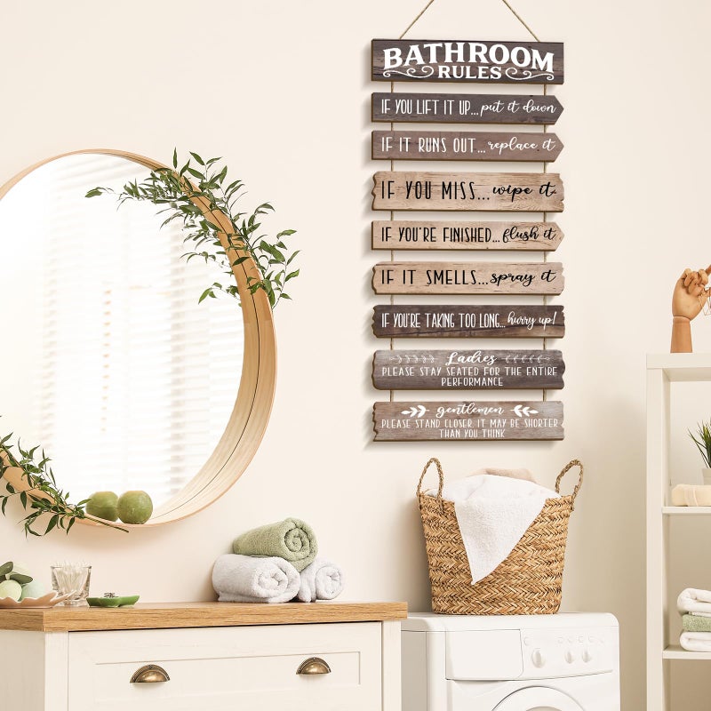 PEKCARGO Bathroom Wall Decor Funny Bathroom Signs Bathroom Rules Pictures Wall Art Decor Rustic Farmhouse Toilet Decor Wooden Sign (Brown) - Image 5