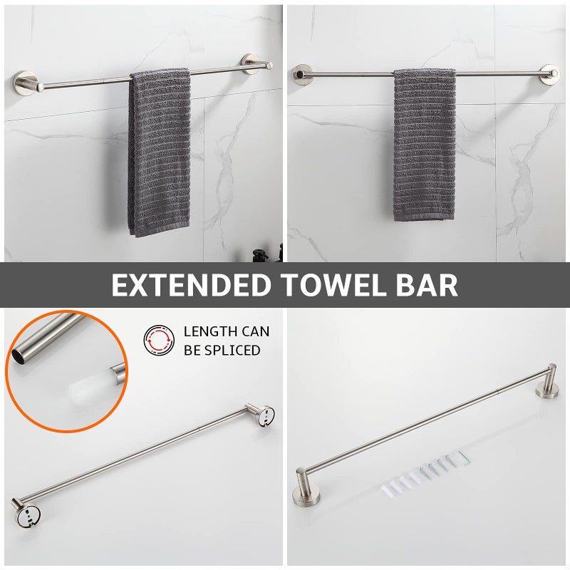 BGL Bathroom Accessory Set Brushed Nickel 4-Pieces Bathroom Towel Rack 24 Inches Adjustable Bathroom Hardware Set - Image 2