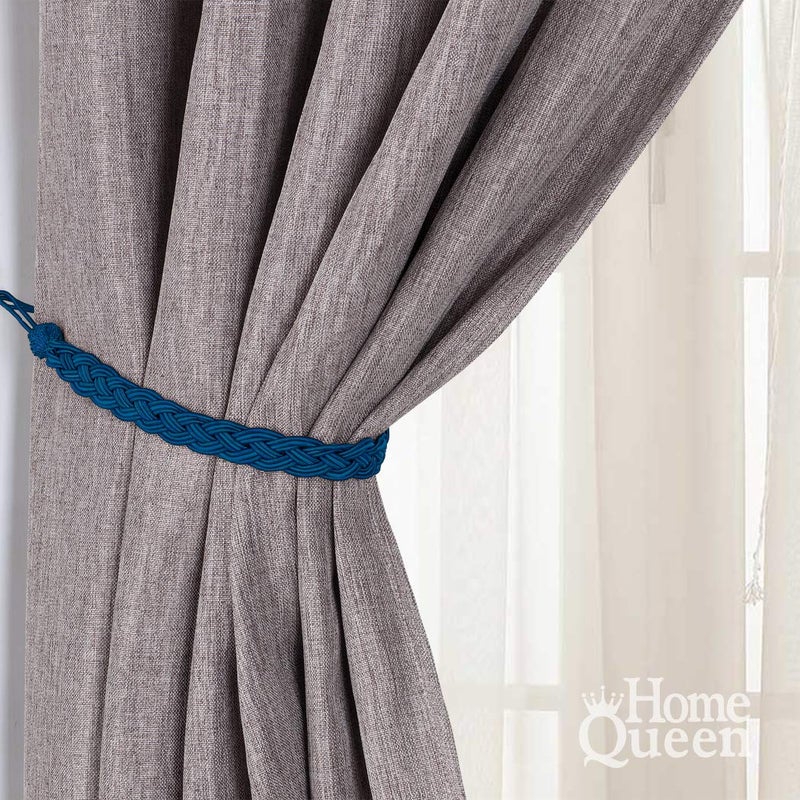 Home Queen Hand Braided Curtain Tie Back, Buckle Holdback Drapery Curtain Tiebacks, 2 Rope Belt Curtain Tie with 2 Metal Hooks, Navy - Image 3