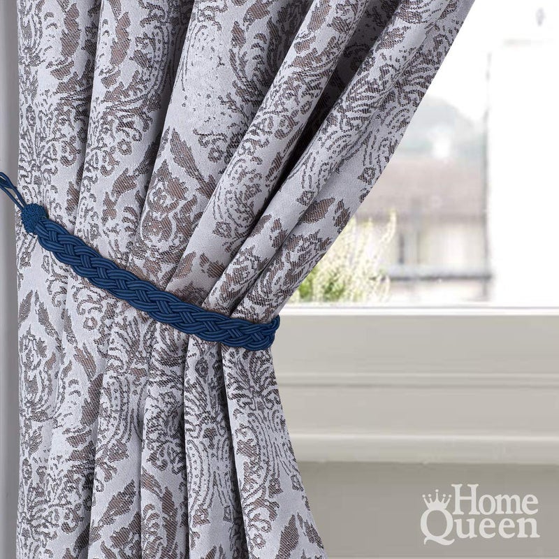 Home Queen Hand Braided Curtain Tie Back, Buckle Holdback Drapery Curtain Tiebacks, 2 Rope Belt Curtain Tie with 2 Metal Hooks, Navy - Image 4