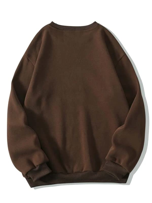 SXV STYLE Solid Plain Unisex Cotton Oversized Baggy Brown Sweatshirt - Image 2