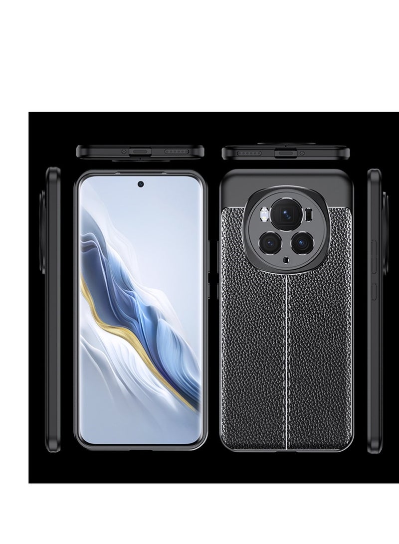 Honor Magic 6 Pro - Carbon Fiber Litchi Pattern Case Cover , Ultra-thin, stylish, and shockproof protection with anti-slip grip in black. - Image 1