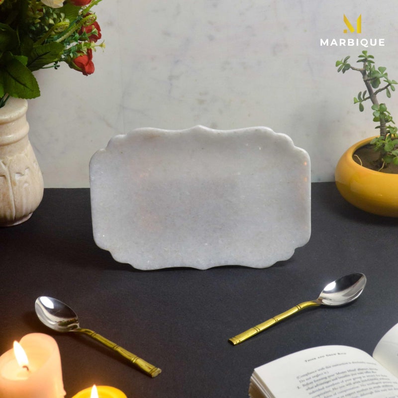 MARBIQUE Premium White Marble Tray Platter Serving Board 22 * 15 cm - Image 2