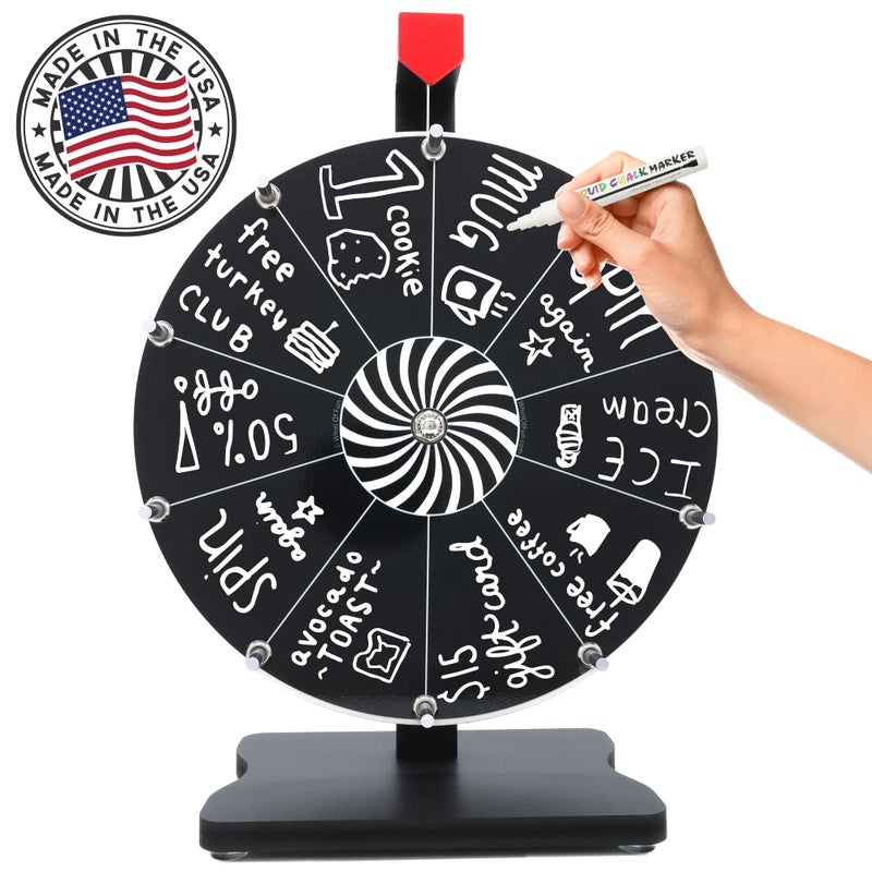 Whirl of Fun Whirl of Fun 12 inch Black Prize Wheel - Spinning Wheel for Prizes with Stand, 10 Slots, Customize Erasable Dry Erase Surface, Portable, Tools Included, Made in USA  - Image 3