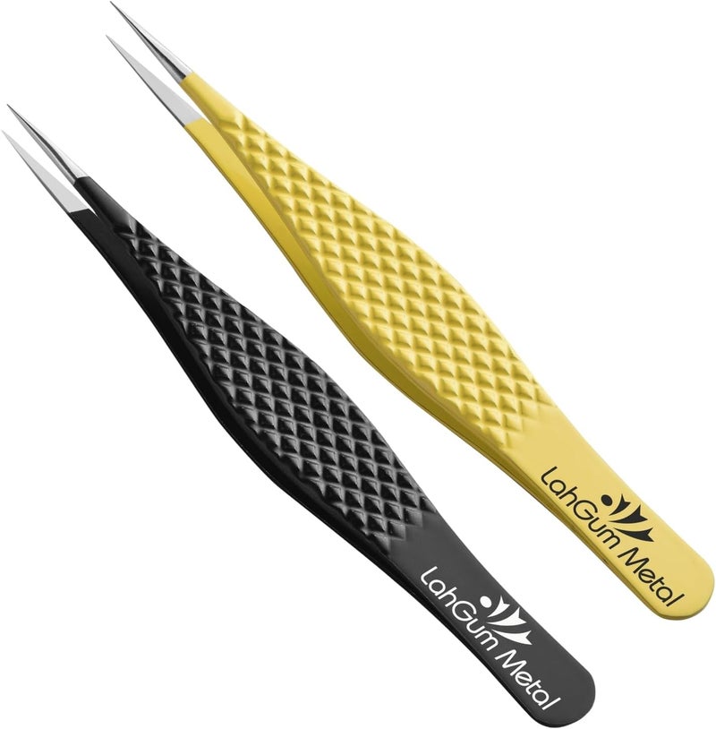 LahGum Metal ملقط حاد جداً ذو طرف مدبب دقة أفضل ملقط شظايا ذو طرف مدبب رفيع مجموعة ملاقط شعر نامي ملقط حواجب رفيع للنساء لإزالة شعر الوجه والذقن للرجال