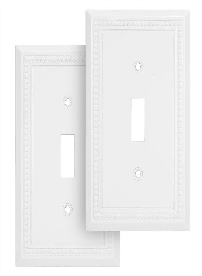 Henne Bery Sunken Pearls Decorative Wall Plate Switch Plate Outlet Cover, Durable Solid Zinc Alloy (Single Toggle, 2 Pack, White) - Image 1