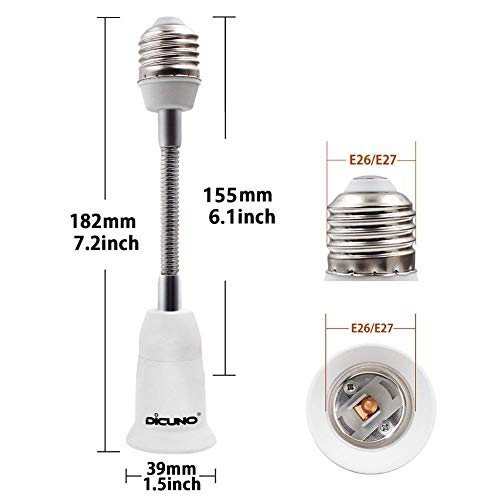 DiCUNO E26 15.5CM/5.5 Inch Extension Socket Extender Adapter, E26 Flexible Extender, All-Directional Adjustable, Standard Light Bulb Socket Extension Converter, 2-Pack - Image 2