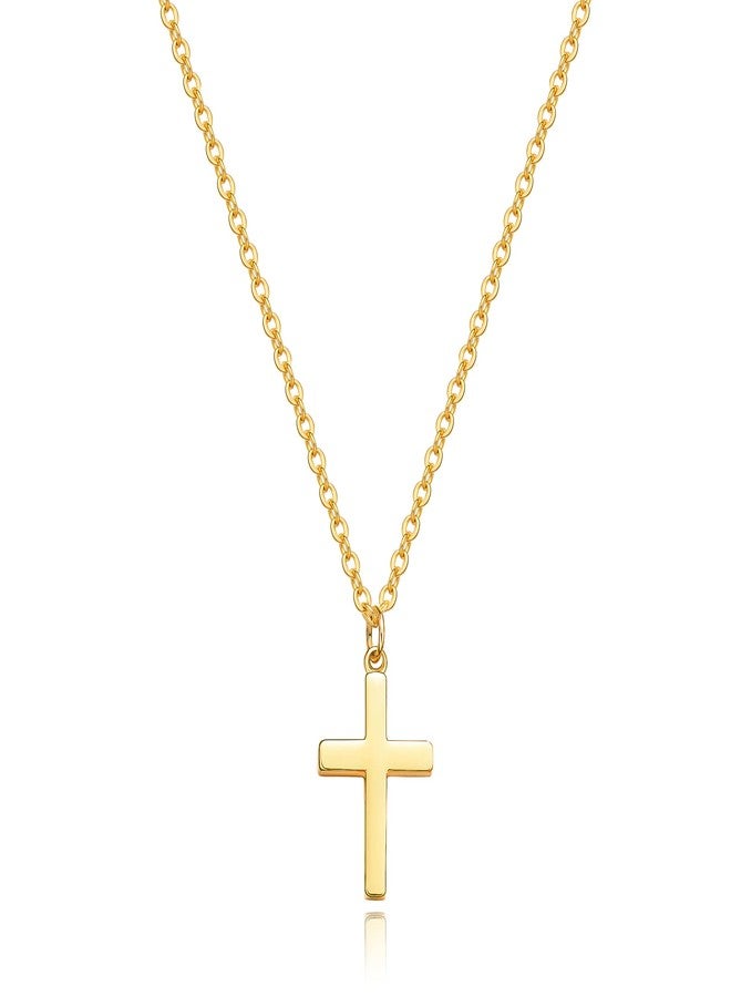 Moodear Cross Necklace for Women - Dainty 14K Gold Plated/Sterling Silver/Rose Gold Layered Cross Pendant Simple Cute Necklaces for Women Trendy Jewelry Gifts, 15 inches, Vermeil, No Gemstone - Image 1