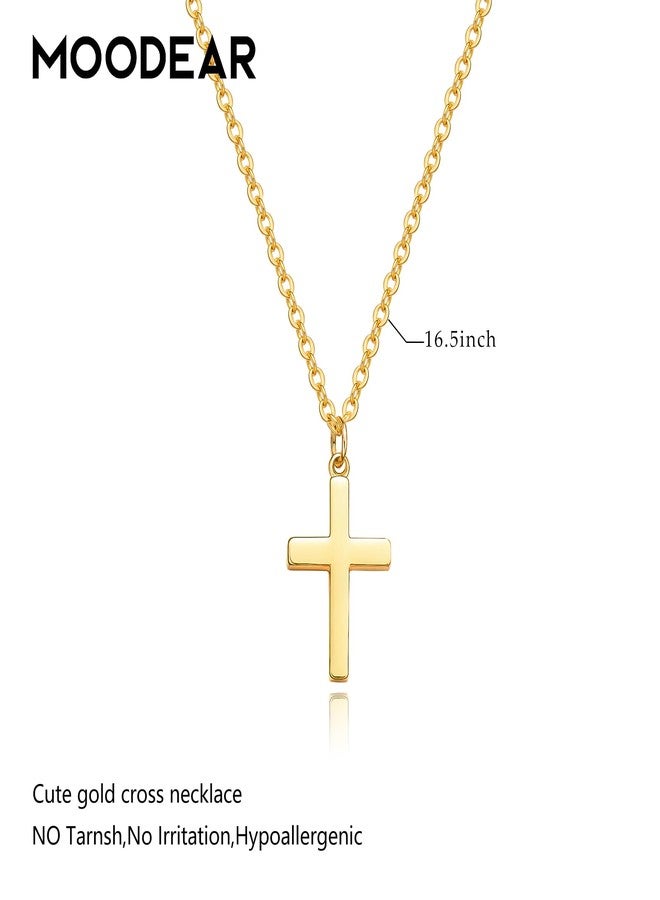 Moodear Cross Necklace for Women - Dainty 14K Gold Plated/Sterling Silver/Rose Gold Layered Cross Pendant Simple Cute Necklaces for Women Trendy Jewelry Gifts, 15 inches, Vermeil, No Gemstone - Image 5