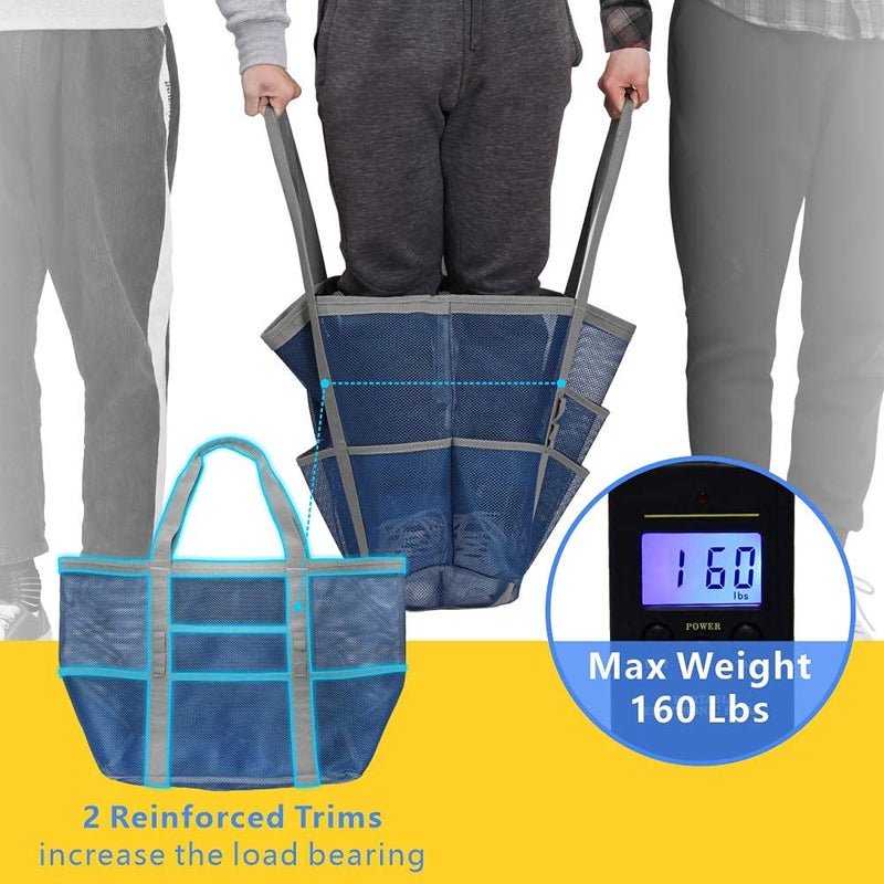 F-color Mesh Beach Bag - Oversized Beach Tote Bag for Women with 9 Pockets, Blue - Image 5