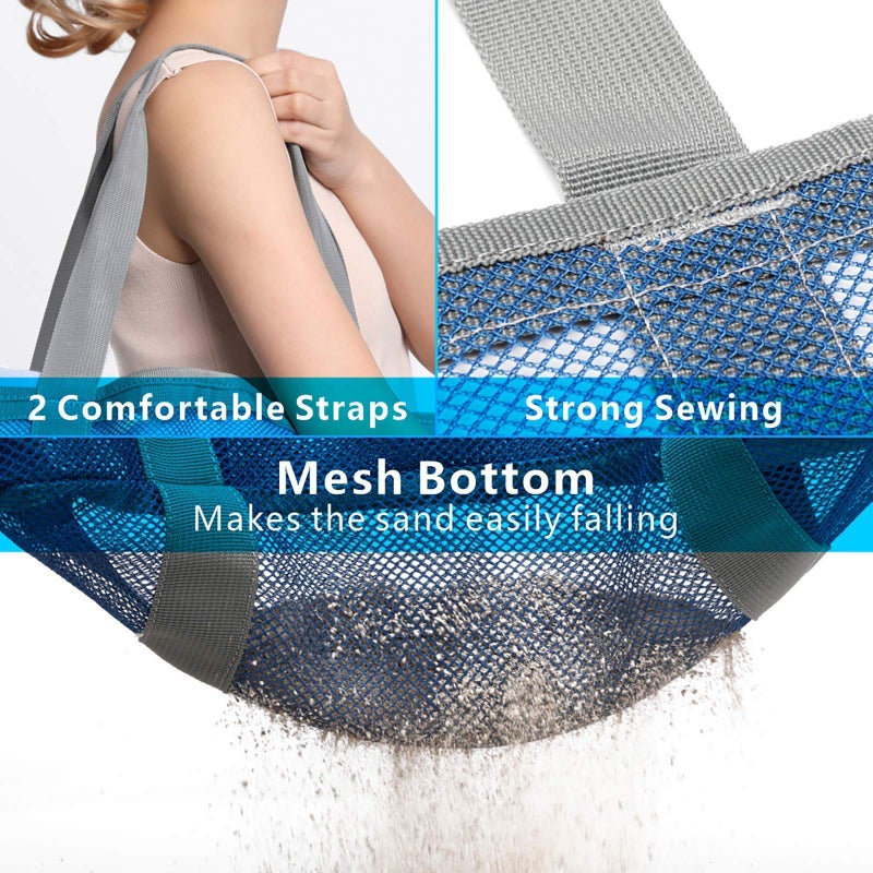 F-color Mesh Beach Bag - Oversized Beach Tote Bag for Women with 9 Pockets, Blue - Image 3