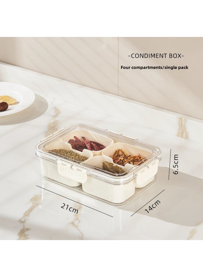 Food-grade Storage Box Sub-seasoning Seasoning Transparent Grain Box Format Seasoning Spices Sealed Kitchen Plastic Preservation-Specifications:PET Short Four-part Grid  - Image 1