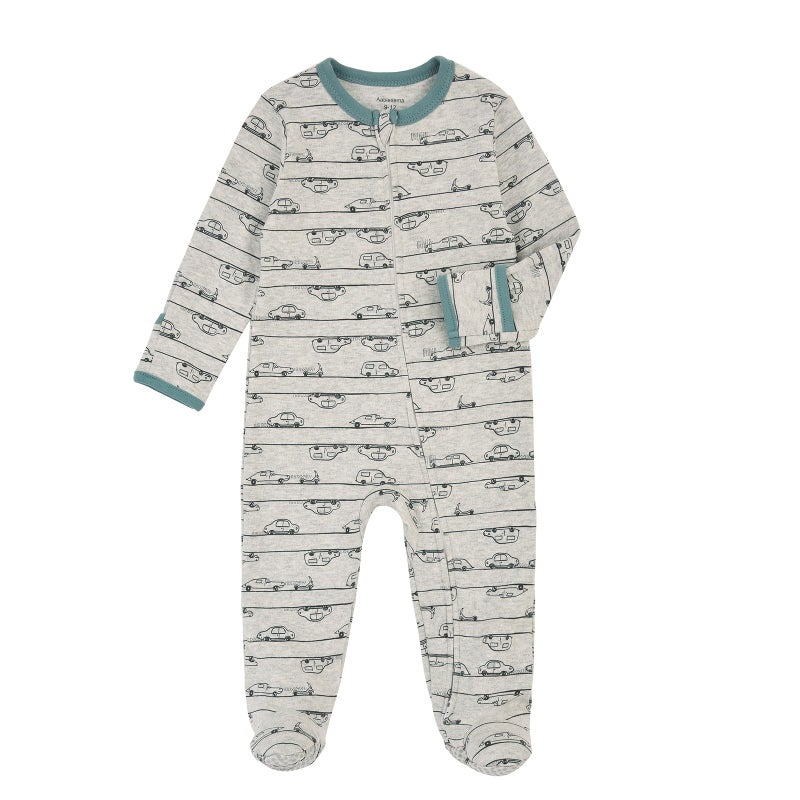 Aablexema Baby Footie Pajama with Mitten Cuffs, Double Zipper Infant Cotton clothes Sleeper Pjs, Footed Sleep Play(Car Style,0-3 Months) - Image 4