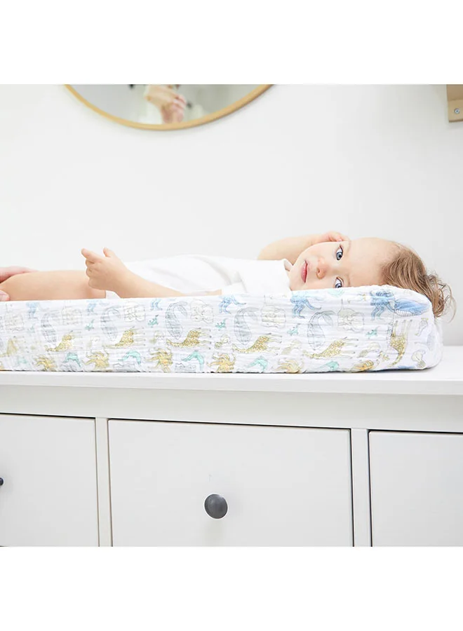 aden + anais Essentials Changing Mat Cover, 100% Cotton Muslin, Super Soft And Breathable, Tailored Snug Fit, Single, Natural History 84 Cm X 43 Cm