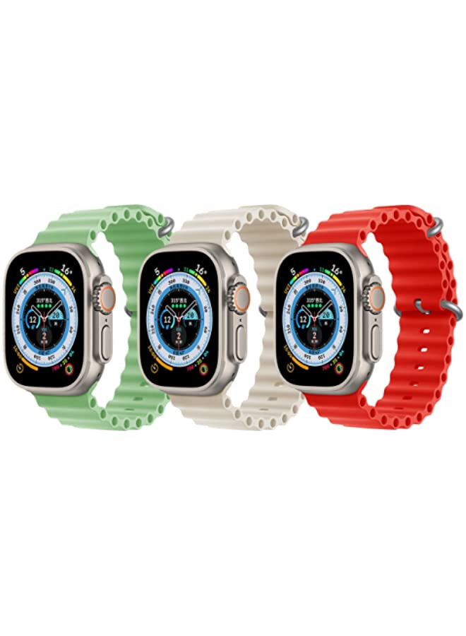 IAF Silicone Ocean Band Strap for Apple Watch 38/40/41mm Mint Green/Pearl White/Red Set of 3