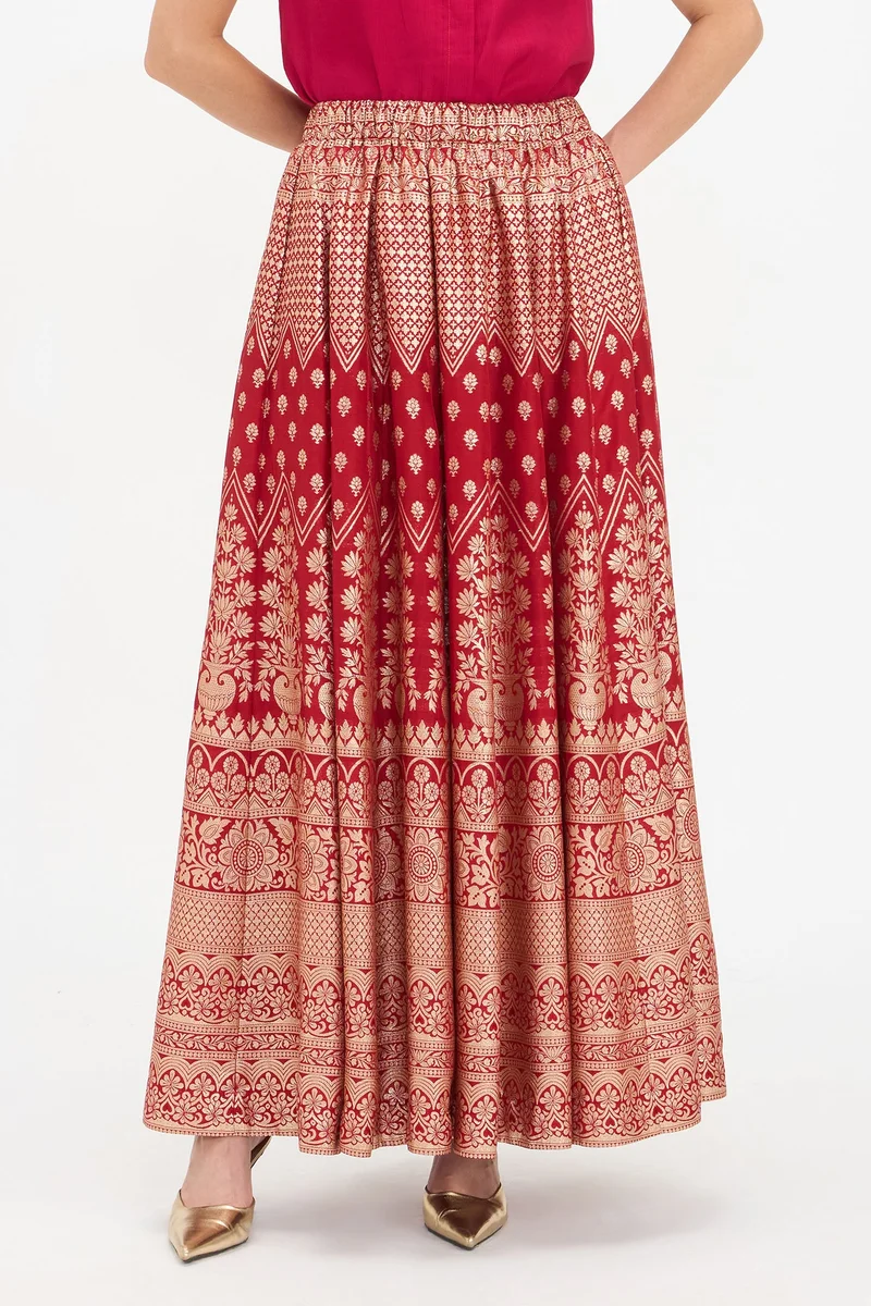 Virgio  Ethnic Motifs Viscose Gathered Maxi Skirt for Women for Women | Best Price UAE