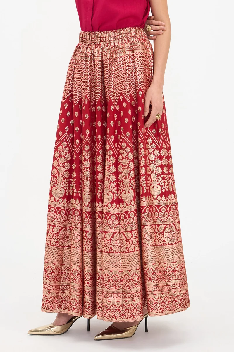 Virgio  Ethnic Motifs Viscose Gathered Maxi Skirt for Women for Women | Best Price UAE