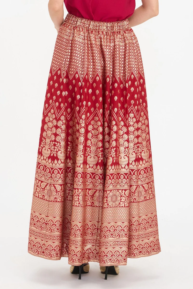 Virgio  Ethnic Motifs Viscose Gathered Maxi Skirt for Women for Women | Best Price UAE