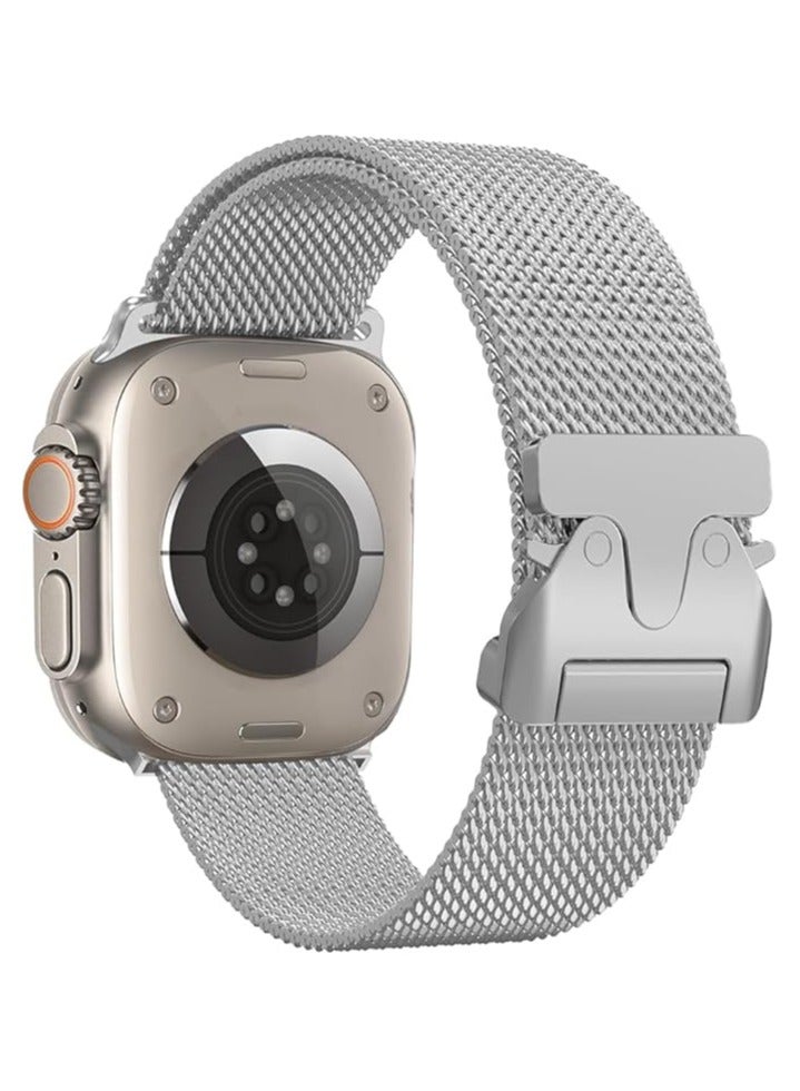 Denx Metal Strap For Apple Watch Ultra 2 (2024) 49mm Smartwatch, Titanium Metal Sport Strap Watch with Milanese Loop (Silver)  - Image 1