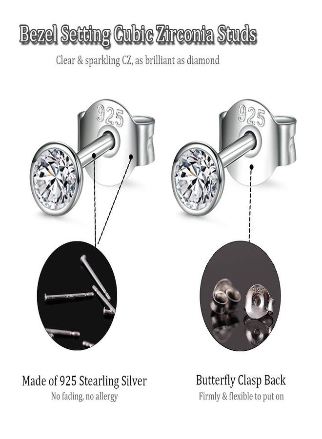 EPIRORA Sterling Silver Stud Earrings for Women- 2 Pairs of 3mm Round CZ Cubic Zircon Earrings Set Tiny Small Cartilage Tragus Earrings - Image 2