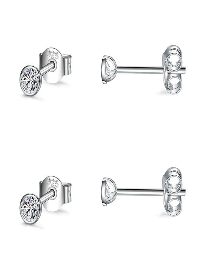 EPIRORA Sterling Silver Stud Earrings for Women- 2 Pairs of 3mm Round CZ Cubic Zircon Earrings Set Tiny Small Cartilage Tragus Earrings - Image 1