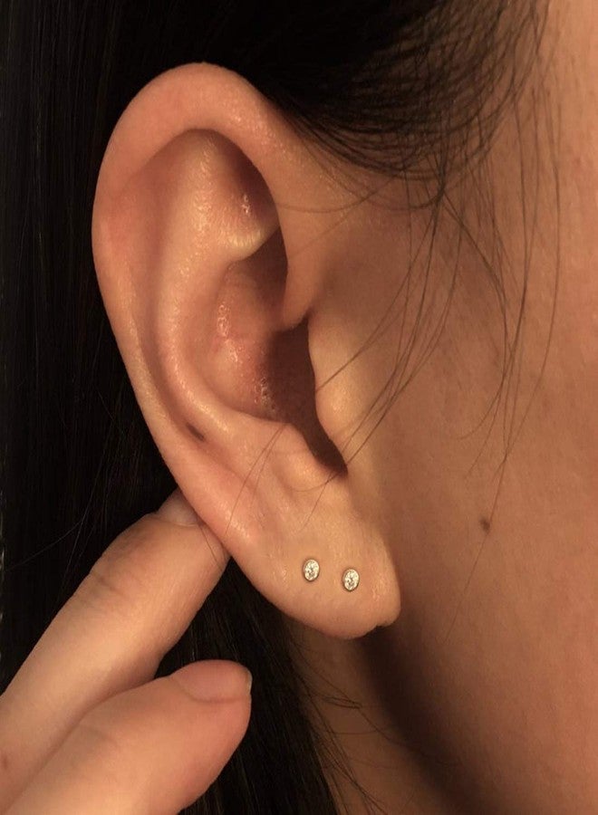 EPIRORA Sterling Silver Stud Earrings for Women- 2 Pairs of 3mm Round CZ Cubic Zircon Earrings Set Tiny Small Cartilage Tragus Earrings - Image 3