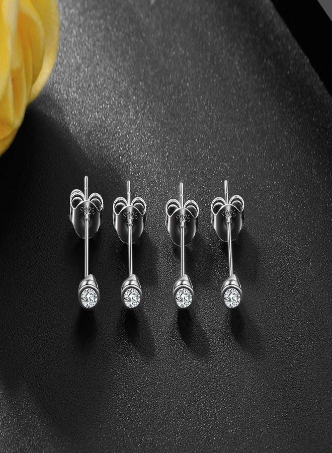 EPIRORA Sterling Silver Stud Earrings for Women- 2 Pairs of 3mm Round CZ Cubic Zircon Earrings Set Tiny Small Cartilage Tragus Earrings - Image 5