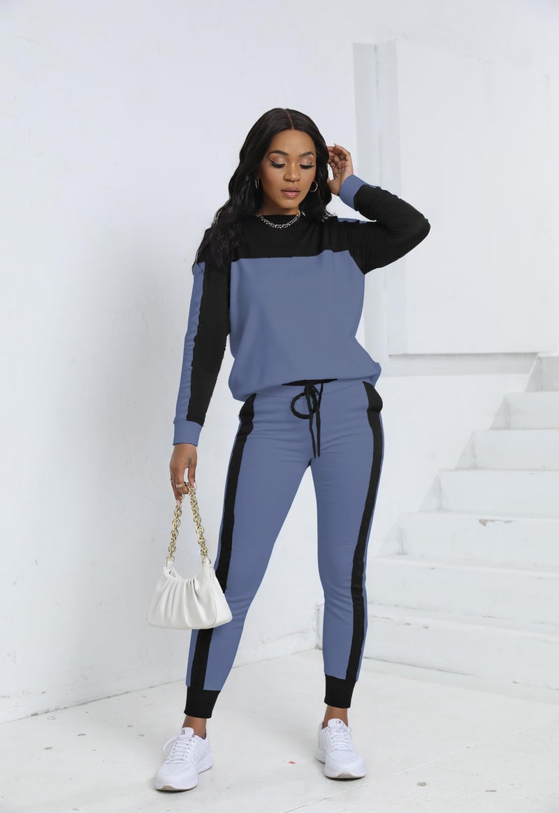 HBQ Womenâ€˜s Color Block 2 Piece Outfits Casual Travel Sweatsuits Lounge Sets 2025 Fall Fashion-Stripe-XL - Image 5