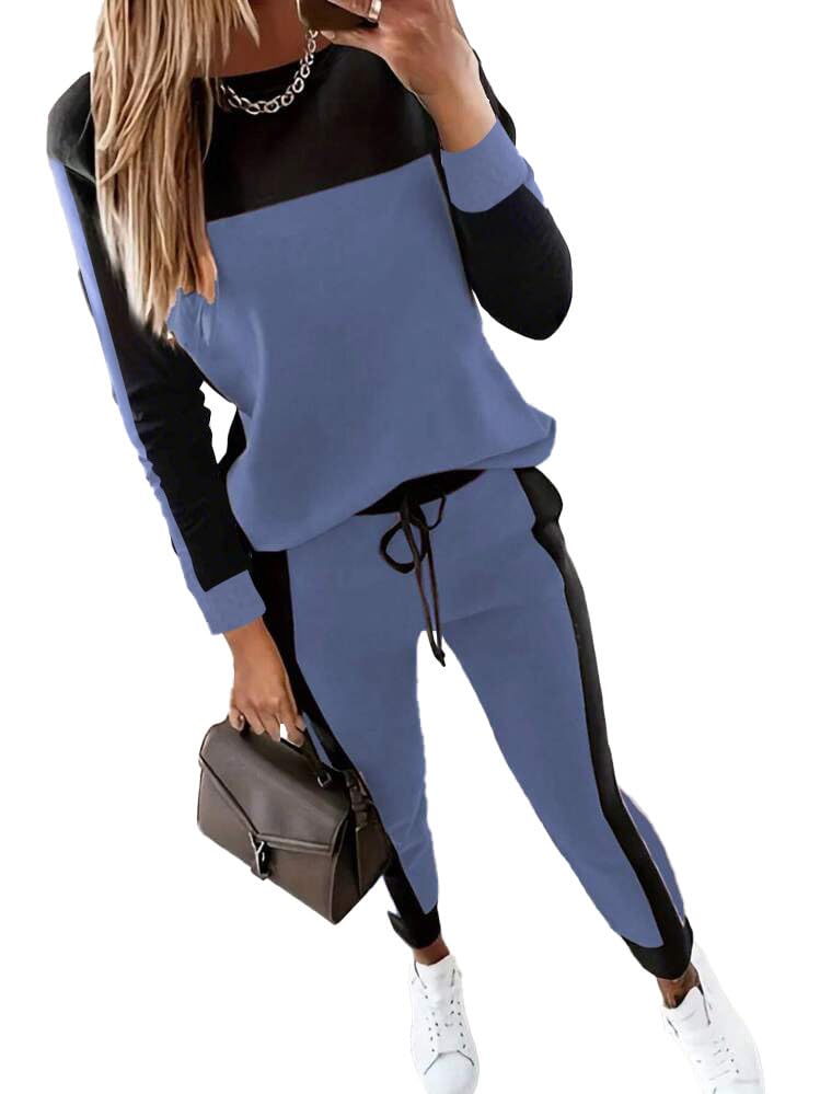 HBQ Womenâ€˜s Color Block 2 Piece Outfits Casual Travel Sweatsuits Lounge Sets 2025 Fall Fashion-Stripe-XL - Image 1