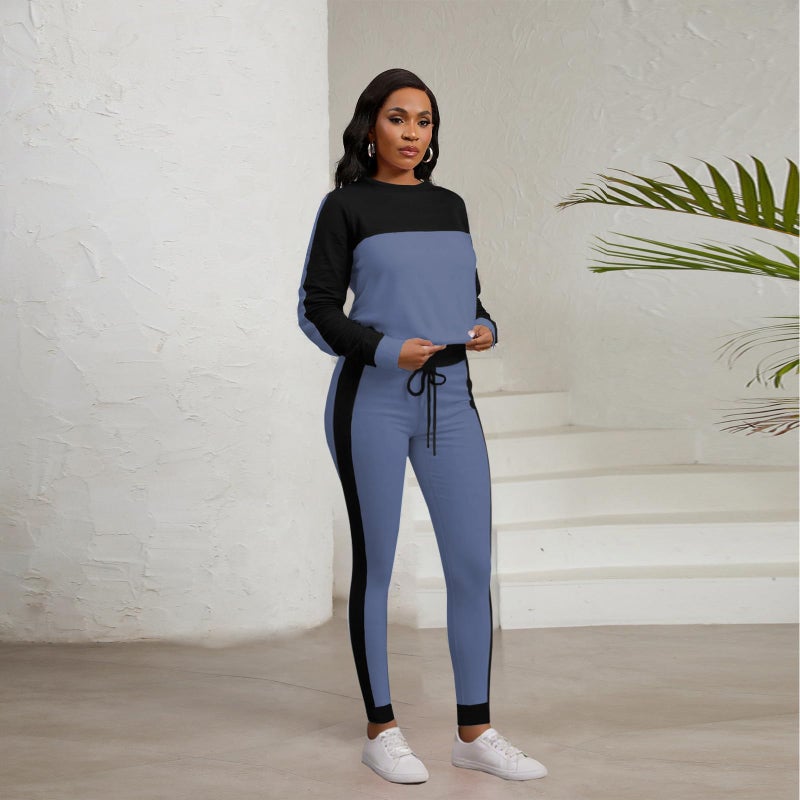 HBQ Womenâ€˜s Color Block 2 Piece Outfits Casual Travel Sweatsuits Lounge Sets 2025 Fall Fashion-Stripe-XL - Image 4