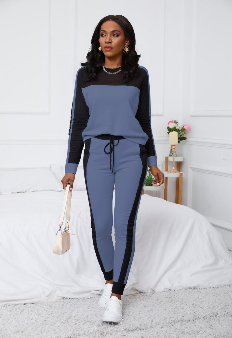 HBQ Womenâ€˜s Color Block 2 Piece Outfits Casual Travel Sweatsuits Lounge Sets 2025 Fall Fashion-Stripe-XL - Image 3